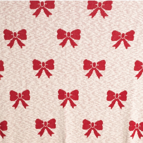 JINGLES & JOY Red Bow Knitted CHRISTMAS Holiday Throw Blanket Red and Beige - Picture 2 of 7